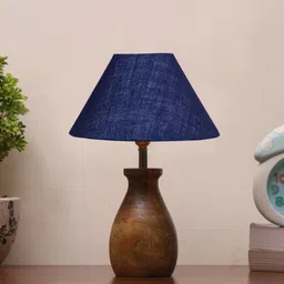 Devansh Blue Jute Table Lamp With Wooden Natural Base-48