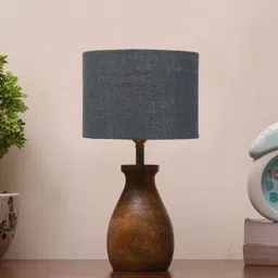Devansh Grey & Brown Wooden Table Lamps With Wood Natural Base-17