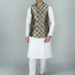 Exotic India Woven-Design Nehru Jacket-image-60