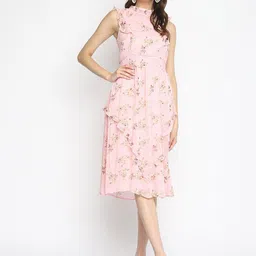 Latin Quarters Pink Floral Printed Layered Midi Dress-picture-12
