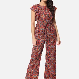 ALL WAYS YOU Printed Boat Neck Waist Tie-Ups Basic Jumpsuit-picture-17