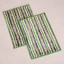 Ariana 2 Pcs Green & Yellow Striped 1600 GSM Microfibre Anti-Skid Bath Rugs-37
