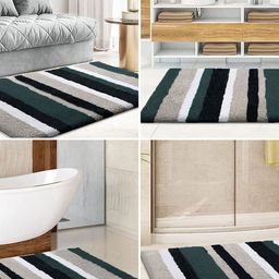LUXEHOME INTERNATIONAL Green & Grey Striped 2400 GSM Microfibre Bath Rug-image-42
