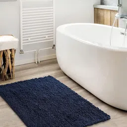 SASHAA WORLD Navy Blue Self Design 2050 GSM Absorbant Pure Cotton Non Slip Bath Mat-40