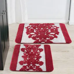 Saral Home 2-Pcs Grey & Maroon Printed 3000 GSM Bath Rugs-4