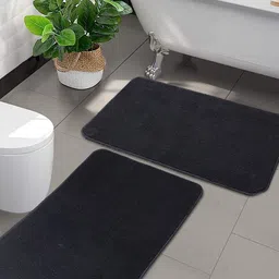 Saral Home Set of 2 Black Solid 210 GSM Anti-Skid Bath Rugs-16