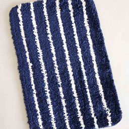 Ariana 2 Pcs Navy Blue & White Striped 1600 GSM Microfibre Anti-Skid Bath Rugs-picture-48