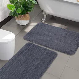 Saral Home Set of 2 Grey Solid 210 GSM Anti-Skid Bath Rugs-58