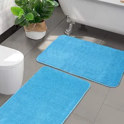 Saral Home Set of 2 Turquoise Blue Solid Anti Skid 210 GSM Bath Rugs-82