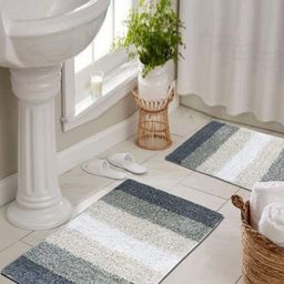 THE HOME TALK Grey & White 2 Pieces Cotton Anti Skid Bath Rugs-image-9