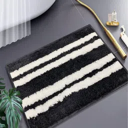 LUXEHOME INTERNATIONAL Black & White Striped Microfiber Anti-Slip Bath Rugs-picture-12