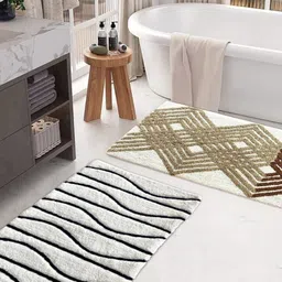 SENSES White & Taupe Embossed 2000 GSM Cotton Anti-skid Bath Rug-picture-34