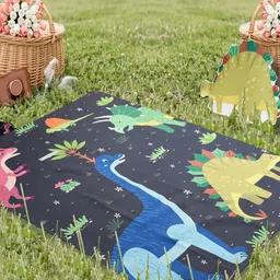 Saral Home Navy Blue Dinosaur Printed 452 GSM Picnic Mat-image-4