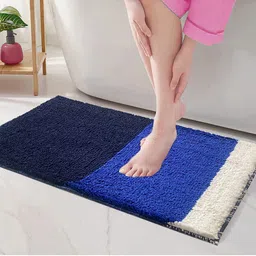 ROSEATE Blue Textured Bath Rugs-0
