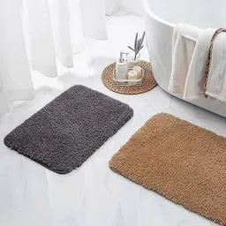Nautica Pack of 2 Grey & Brown Solid 2800 GSM Ultra Soft Fluffy Anti Slip Bath Rugs-7