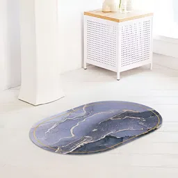 SAVYA HOME Blue & Gold Toned Printed 210 GSM Anti-Skid Bath Mat-58