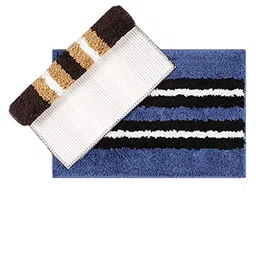 LUXEHOME INTERNATIONAL Brown & Blue Set Of 2 Bath Rugs-37