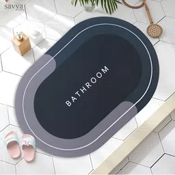 Savya Home Dark Blue & Grey Colourblocked Anti Slid Oval Bath Mat-25