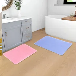 SAVYA HOME 2 Pieces Pink & Blue Anti Slip 210 GSM Polyester Bath Mats-16