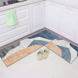 UMAI Grey & Blue 2 Pieces Geometric Printed Anti-Skid Door Mat Runner-10