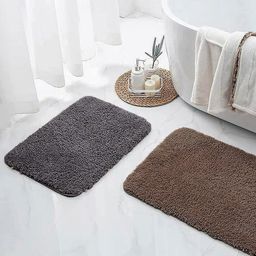 Nautica Set of 2 Grey & Brown Ultra Soft Fluffy Anti Slip Bath Mat-26
