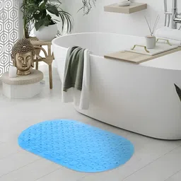 Savya Home Diatom Mud Oval Blue Textured 210 GSM Non-Slip Floor Mat-63