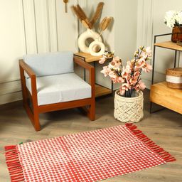 SASHAA WORLD Red & Cream Checks 2000 GSM Anti-Skid Rectangle Bath Rug-38