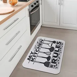 Savya Home Black & White Printed Anti Skid 210 GSM Bath Rugs-34