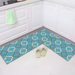 UMAI Blue & Gold Toned 2 Pieces Geometric Printed Anti Skid Kitchen Runners-24