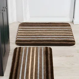 Saral Home Brown 2 Pieces Striped 650 GSM Antiskid Bath Rugs-image-6