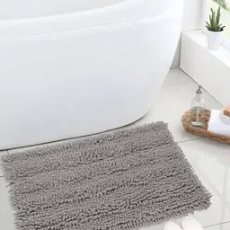 Saral Home Grey Solid Cotton 1666 GSM Shaggy Bath Mat-image-94