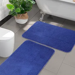 Saral Home Set Of 2 Blue  Solid Anti-Skid 210 GSM Bath Rugs-81