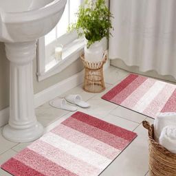 THE HOME TALK Red & White 2 Pieces 1300 GSM Cotton Striped Bath Rugs-image-33