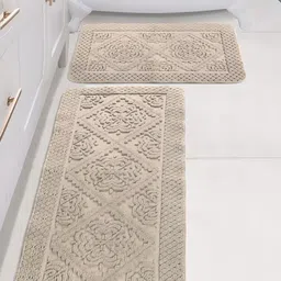 Saral Home Beige 2 Pieces Textured 1902 GSM Cotton Antiskid Bath Mat & Runner-image-44