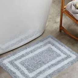 THE HOME TALK Grey & White Colourblocked Cotton Anti Skid Bath Rugs-image-39