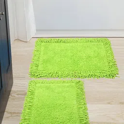 Saral Home Set Of 2 Green Solid Cotton Shaggy Bath Mat-11