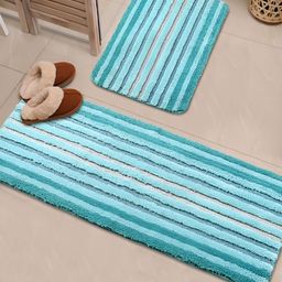 Saral Home Wow Turquoise Blue & White 2 Pieces Striped 650 GSM Anti-Skid Bath Rugs-image-77