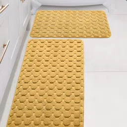 Saral Home Yellow 2 Pieces Textured 3000 GSM Cotton Antiskid Bath Mat & Runner-image-9