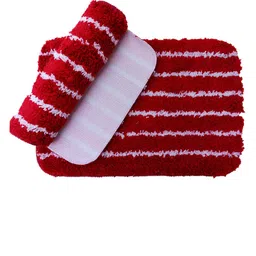Ariana 2 Pcs Red & White Striped 1600 GSM Microfibre Anti-Skid Bath Rugs-picture-45
