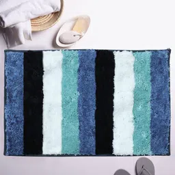 FI Turquoise Blue & White Striped Bath Rug-image-22