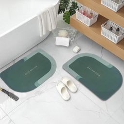 DREAM WEAVERZ Green & White 2 Pieces HD Printed 400 GSM High Water Absorbent Bath Mats-image-49