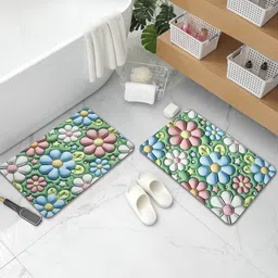 DREAM WEAVERZ Green & Blue HD Printed 400 GSM High Water Absorbent Bath Rugs-12