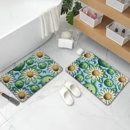 DREAM WEAVERZ Green & White 2 Pieces HD Printed 400 GSM High Water Absorbent Bath Mats-image-45