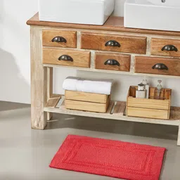 Pano Red Self Design 1902 GSM Cotton Reversible Bath Rugs-4