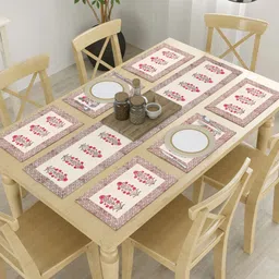 BLOCKS OF INDIA Pink & Beige 7 Pcs Ethnic Motifs Printed Cotton Table Linen Sets image 1