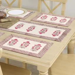 BLOCKS OF INDIA Pink & Beige 7 Pcs Ethnic Motifs Printed Cotton Table Linen Sets image 2