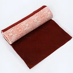 TARAN LIVING Brown & Pink Printed Bed Runner-44