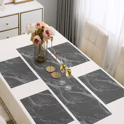 HOKIPO Set Of 4  PVC Washable Marble Print Table Placemats With 1 Runner-45