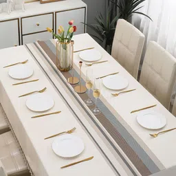 HOKIPO Brown & Grey Checked Design Rectangular Table Runner-8