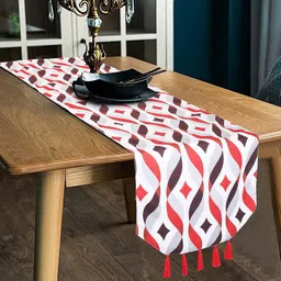 Mezposh Red & White Damask Digital Printed 6 Seater Table Runner-57